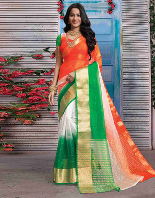 KOTHARI LGF Solid/Plain Bollywood Organza Saree(Orange)
