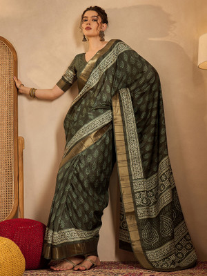 Tasrika Printed Chinnalapattu Silk Blend Saree(Light Green)