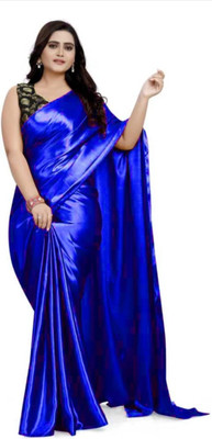 SHREEJI ENTERPRISE Solid/Plain Bollywood Satin Saree(Light Blue)
