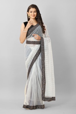 DEVS CREATION Embroidered Bollywood Supernet Saree(Grey)