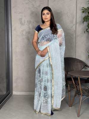 PATTARI Embellished Bollywood Net Saree(Light Blue)