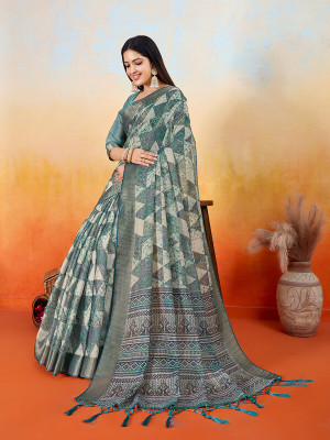 Tasrika Self Design Bollywood Tissue Saree(Green)