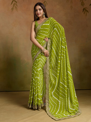 Sareemall Printed Leheria Georgette Saree(Light Green)