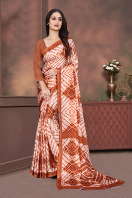 FS CREATION Printed Bandhani Chiffon Saree(Brown)