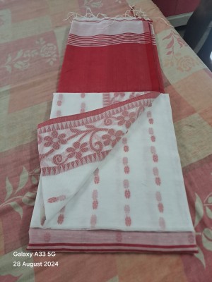 Moumitasaree Solid/Plain Tant Cotton Silk Saree(White)