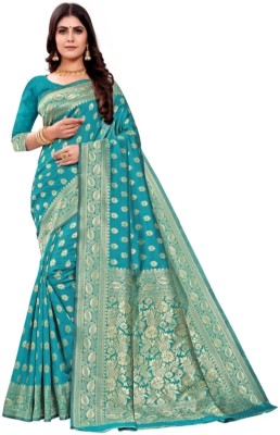 NILHARI Woven Kanjivaram Silk Blend Saree(Light Blue)