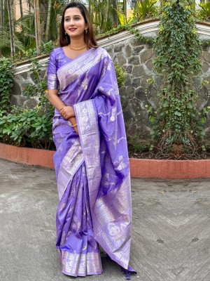 Tasrika Woven Banarasi Silk Blend Saree(Purple)