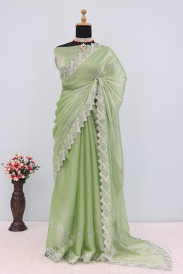 JENNYFEB Embellished Bollywood Jimmy choo Saree(Light Green)