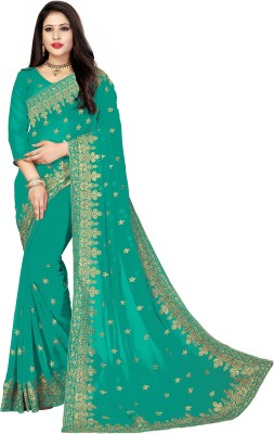 Om Shantam sarees Embroidered, Embellished, Dyed Bollywood Georgette Saree(Light Blue)