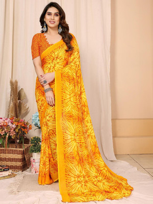 Moda Rapido Printed, Self Design Daily Wear Georgette Saree(Yellow)