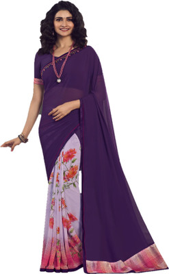 JVG CREATION Printed, Solid/Plain Bollywood Georgette, Lace Saree(Purple)