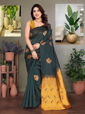 JEEMONJA Woven, Self Design Kanjivaram Pure Silk, Art Silk Saree(Green)