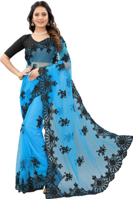 YASHVI Embroidered Bollywood Net Saree(Blue, Black)