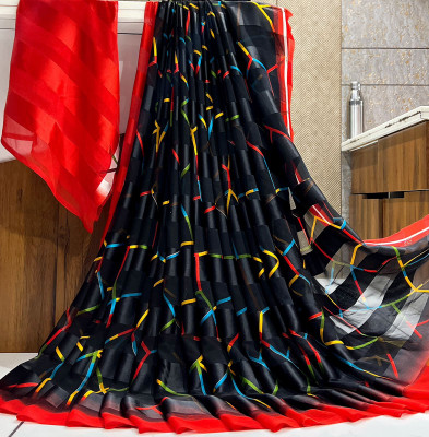 Bombey Velvat Fab Printed, Solid/Plain Daily Wear Art Silk, Georgette Saree(Black)