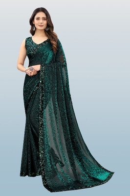 Nilkanthvarni Creation Self Design Bollywood Lycra Blend Saree(Green)