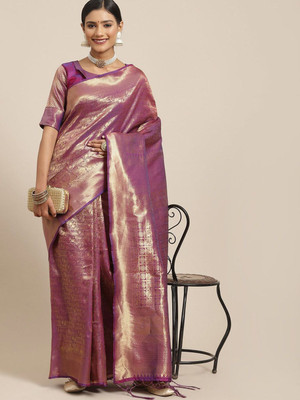ANOUK Woven Kanjivaram Silk Blend Saree(Purple)