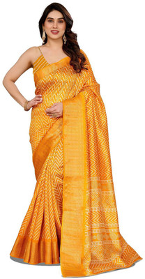 Moda Rapido Printed Bollywood Cotton Blend Saree(Mustard)
