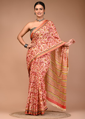 LOVWEAR Printed Ikkat Pure Cotton Saree(Multicolor)