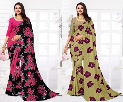 STYLEVEDA Paisley Daily Wear Georgette Saree(Pack of 2, Beige, Red)