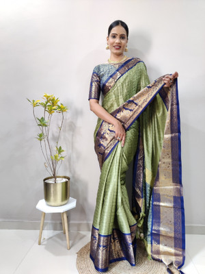 Julee Solid/Plain Banarasi Pure Silk Saree(Blue)
