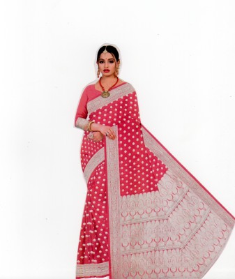 In Fab Fashion Paisley, Floral Print, Embroidered, Digital Print Banarasi Cotton Linen, Cotton Silk Saree(Pink, White)