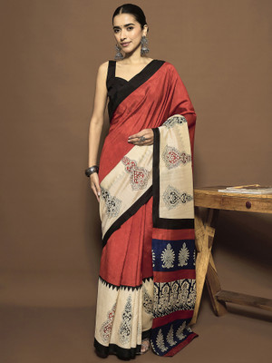 Sareemall Printed Daily Wear Silk Blend Saree(Brown)