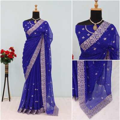 priyanka jayani Embroidered Bollywood Organza Saree(Blue)