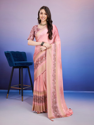 RekhaManiyar Printed Bollywood Crepe Saree(Pink)