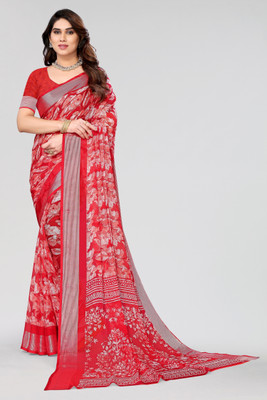 Winza Designer Floral Print Bollywood Chiffon Saree(Red)