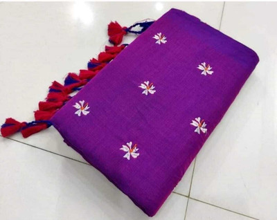 Janani enterprises Floral Print Handloom Pure Cotton Saree(Purple)