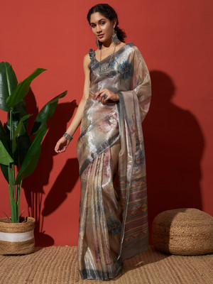 Rachna Digital Print Daily Wear Tissue Saree(Silver)