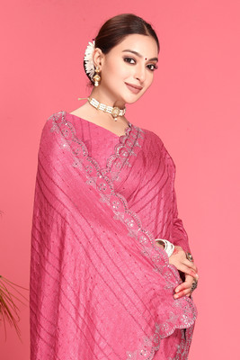RB studio Embellished, Self Design Bollywood Silk Blend Saree(Pink)