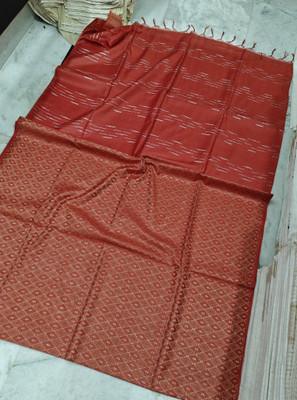 A R HANDLOOM Solid/Plain Bollywood Silk Blend, Cotton Silk Saree(Brown)