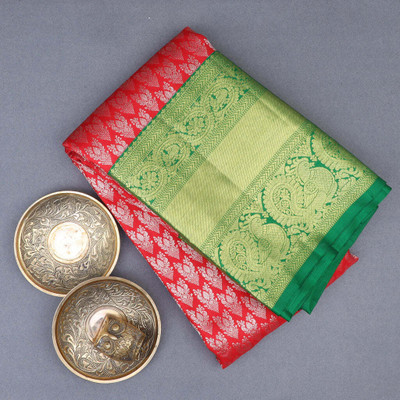 MIRMAN Woven Kanjivaram Pure Silk Saree(Red)