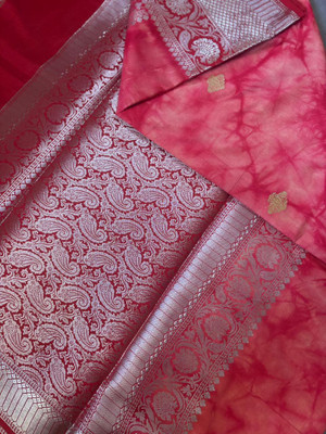 Sanskriti Drapes Self Design Banarasi Tissue Saree(Pink)