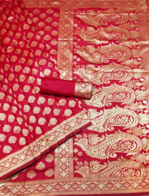 Shoppershopee Woven Banarasi Jacquard, Pure Silk Saree(Pink)