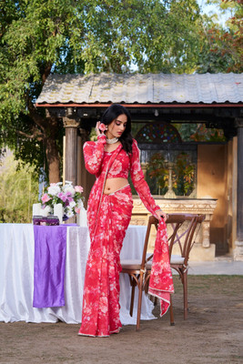 Julee Printed Bollywood Georgette Saree(Red)