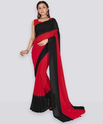 Anand Sarees Dyed Bollywood Georgette Saree(Red, Black)