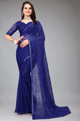 Saadhvi Self Design Bollywood Net Saree(Dark Blue)