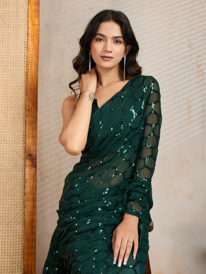 Clemira Embellished Bollywood Georgette Saree(Green)