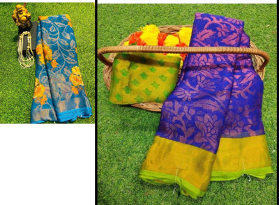 Sita Floral Print Bollywood Brasso Saree(Pack of 2, Multicolor)