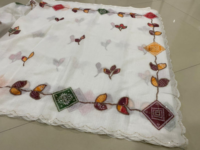 Vishwa Vijay Creation Digital Print Daily Wear Cotton Linen Saree(White)