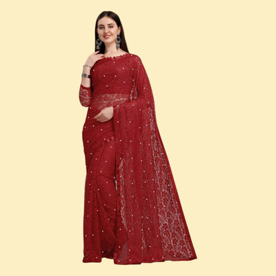 nexxxa Self Design Bollywood Net Saree(Maroon)