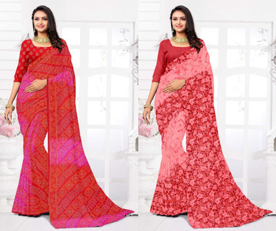 womensaree Printed Daily Wear Georgette Saree(Pack of 2, Multicolor)