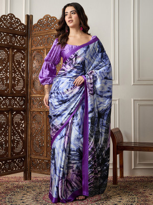 Divastri Printed Daily Wear Satin Saree(Purple)