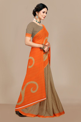 Kanooda Prints Printed Daily Wear Georgette Saree(Orange)