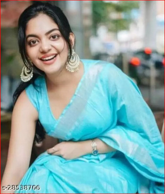 HAIDER ALI AND SONS Solid/Plain Bollywood Linen Saree(Light Blue)