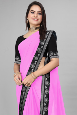 Sangath Dyed, Solid/Plain, Embroidered Daily Wear Georgette Saree(Pink)