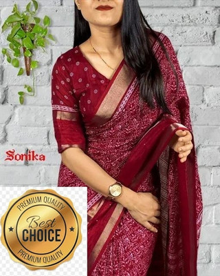 Vragi Printed Bollywood Art Silk, Silk Blend Saree(Maroon)