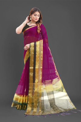 Aarunika MT Solid/Plain Bollywood Organza Saree(Magenta)